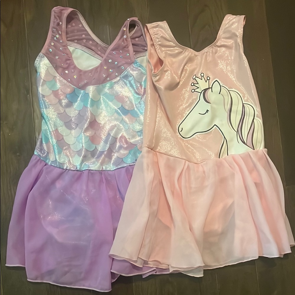 Pink Unicorn and Purple Mermaid Girls Ballet Leotards - Size 130 (6 to 7 Years)